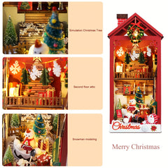 DIY 3D Wooden Puzzle LED Christmas House Booknook Bookshelf Decor