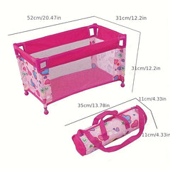Metal Doll Playpen Baby Dolls Travel Cot Bed With Carry Bag For Kids Christmas