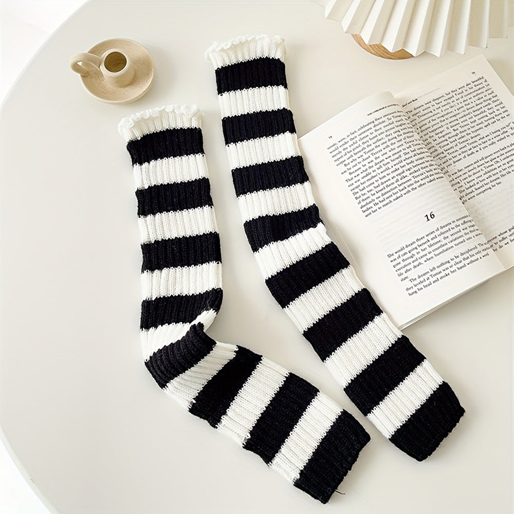 Colorblock Striped Leg Warmers Knee High Socks for Women