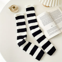 Colorblock Striped Leg Warmers Knee High Socks for Women