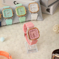7pcs Quartz Watch Set Square Dial Silicone Strap Casual Multiple Options