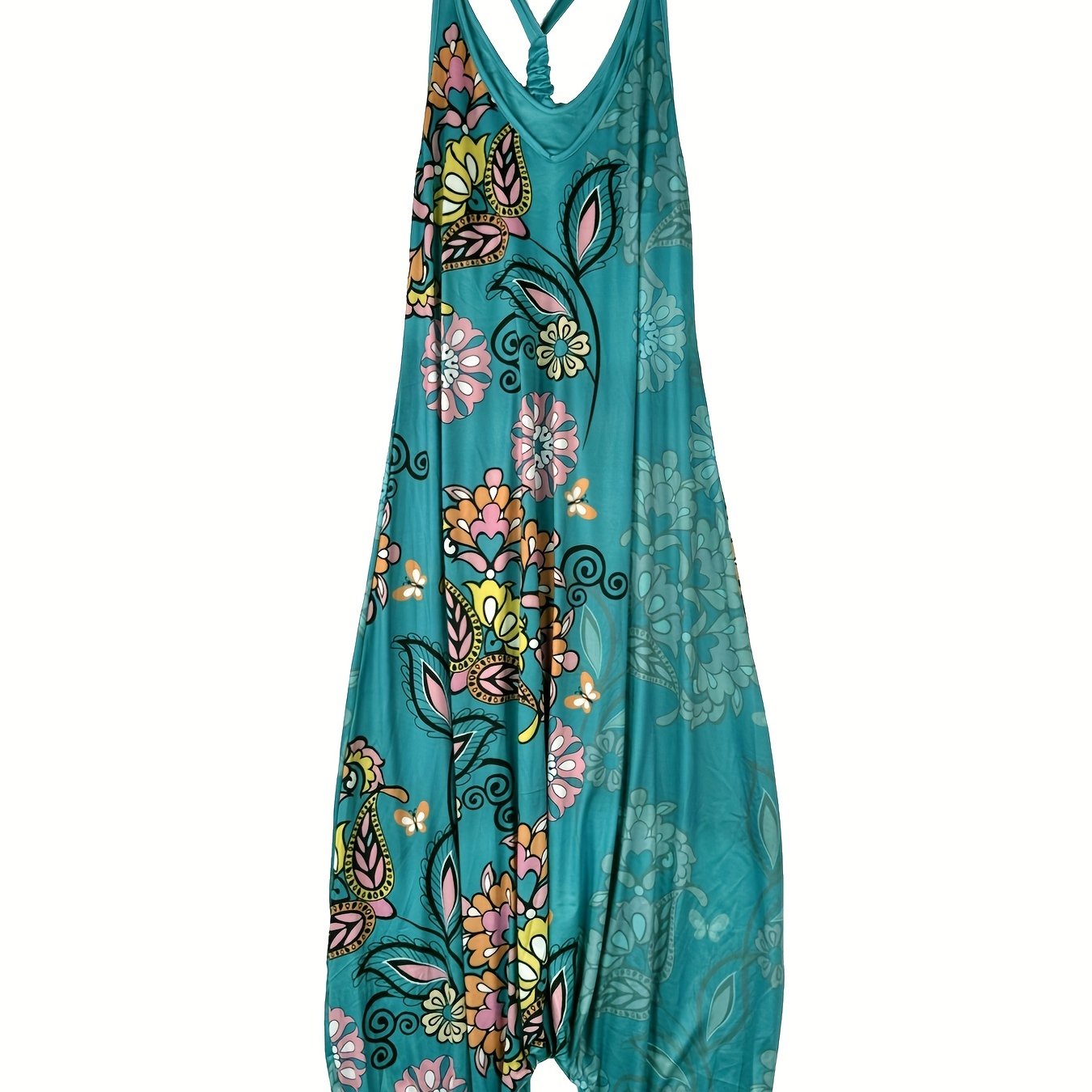 Floral Print Drop Crotch Jumpsuit Women's Clothing