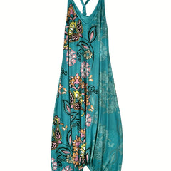 Floral Print Drop Crotch Jumpsuit Women's Clothing