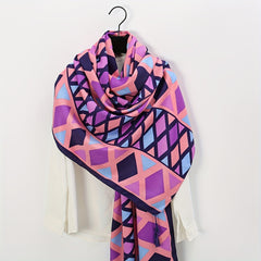 Boho Tassel Decor Scarf Geometric & Plant Print Casual Style Windproof Shawl
