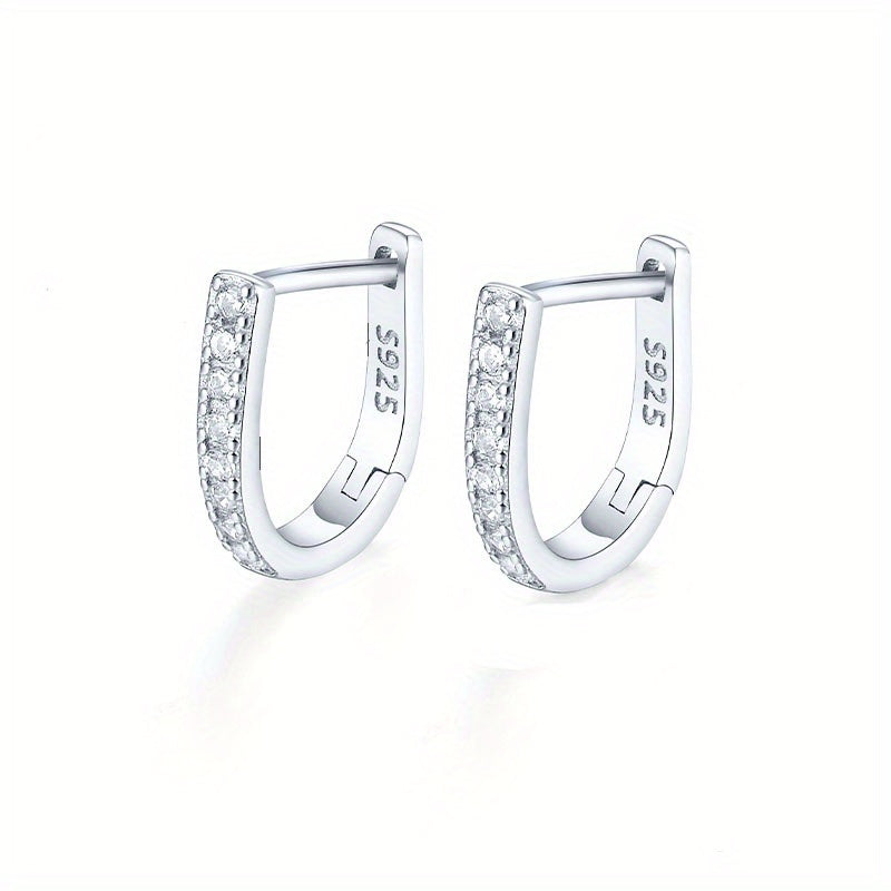 S925 Sterling Silver CZ Decor U Shaped Hoop Earrings For Girls