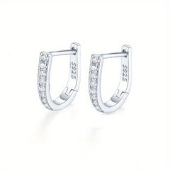 S925 Sterling Silver CZ Decor U Shaped Hoop Earrings For Girls