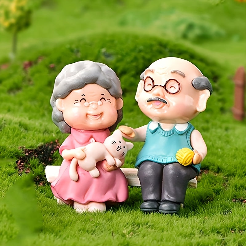 2pcs Resin Micro Landscape Trees Elderly Couple Ornaments Outdoor Decor