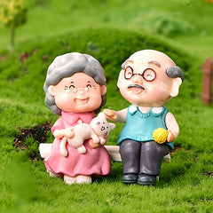 2pcs Resin Micro Landscape Trees Elderly Couple Ornaments Outdoor Decor