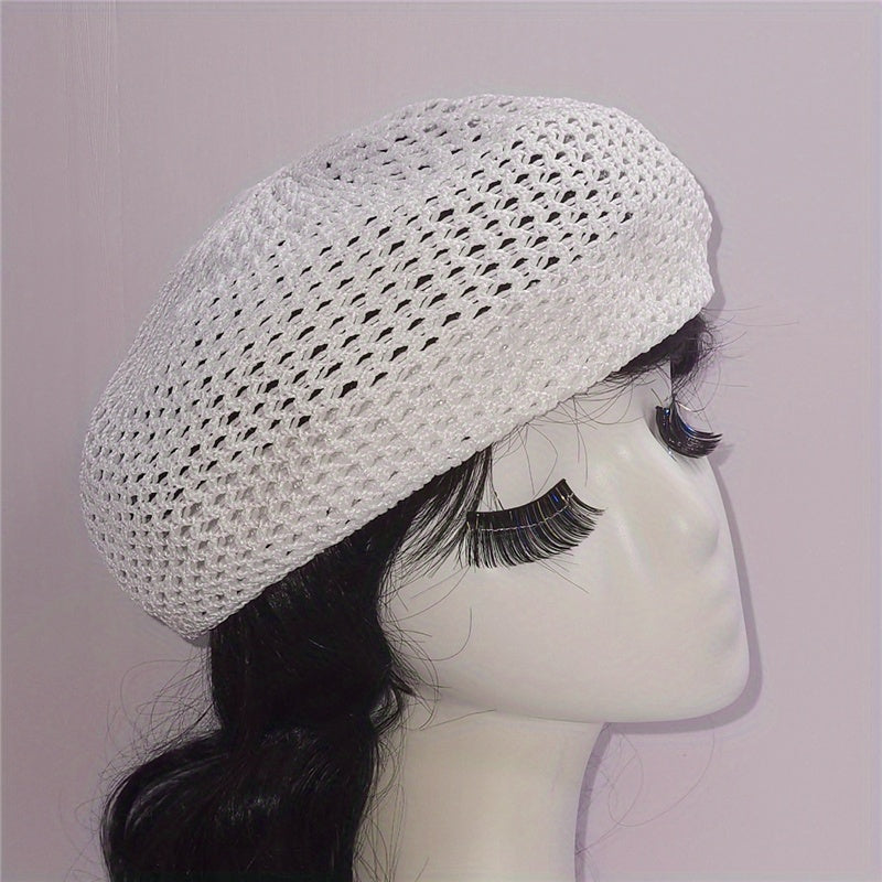 Classic Hollow Out Beret Solid Breathable Beanie Octagonal Hat