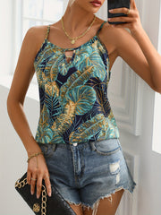 Tropical Print Cami Top Sexy Keyhole Spaghetti Strap Sleeveless Top
