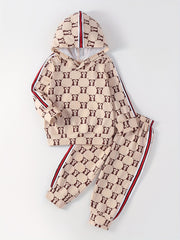 Boy's Geometric Pattern Hoodie & Sweatpants Set for Spring Fall