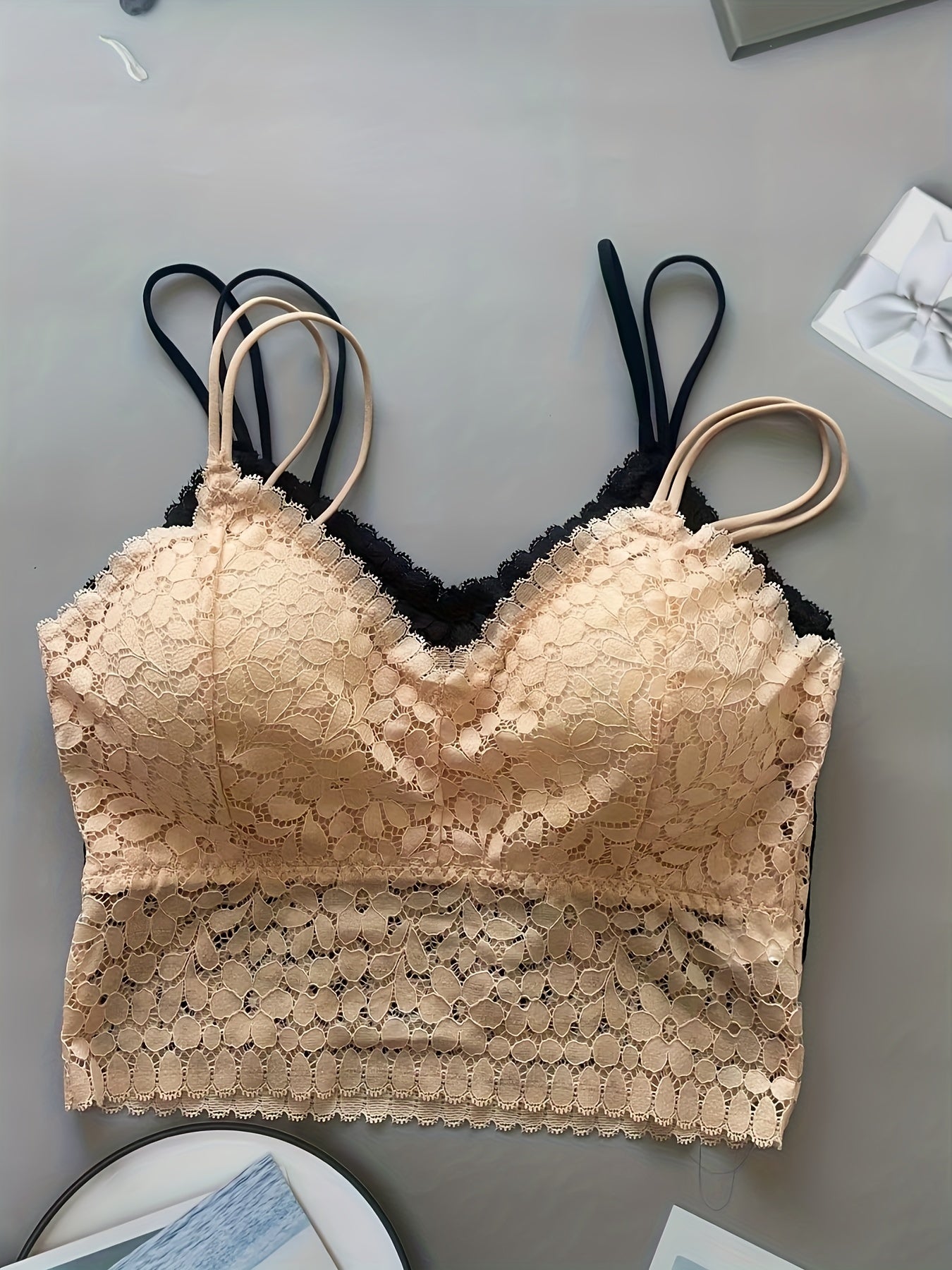 2pcs Lace Wireless Bras Comfy Breathable Double Straps Women's Lingerie