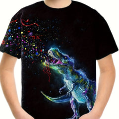 Girls' Dino Print Short Sleeve Tee for Summer - Boys Gift