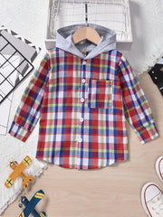 Boys Hooded Checked Shirt Kids Clothes
