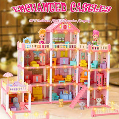 4-Layer Dollhouse Toy Set for Girls - Large Villa DIY Building Kit