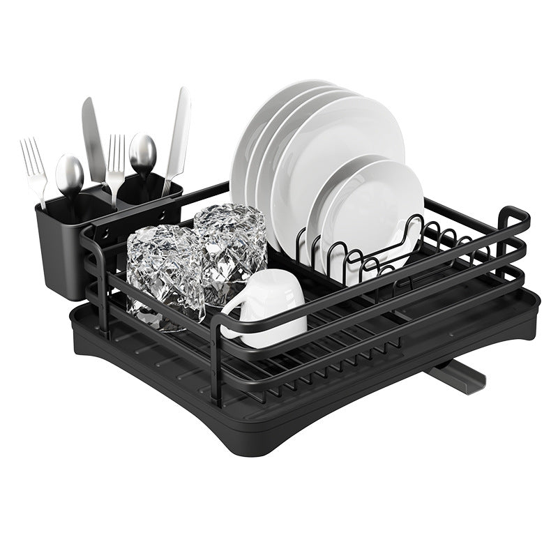 Stainless Steel Dish Drying Rack with Cutlery Holder Kitchen Accessory