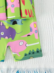 Baby Boys Cartoon Graphic Print Short Sleeve Swimsuit With Adjustable Buoyancy