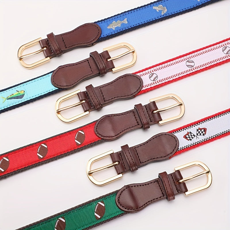 Men's Leather Belt Cartoon Pattern Webbing Waist Strap Pants Belt 2.0 98in