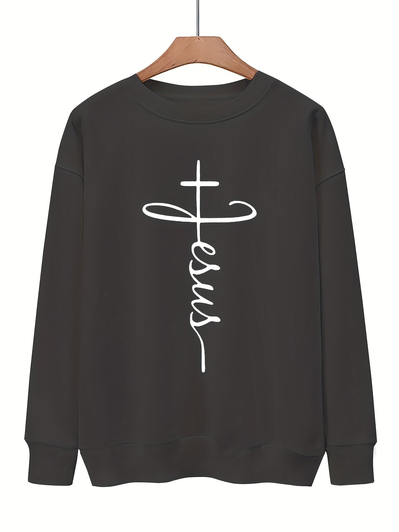 Letter & Cross Print Pullover Sweatshirt for Women