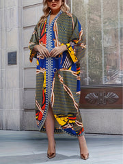 Chevron Chain Print V Neck Maxi Kaftan Cover Up Dress