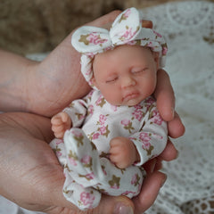 7 Inch Silicone Baby Doll with Pink Bow - Bath Time Mini Doll