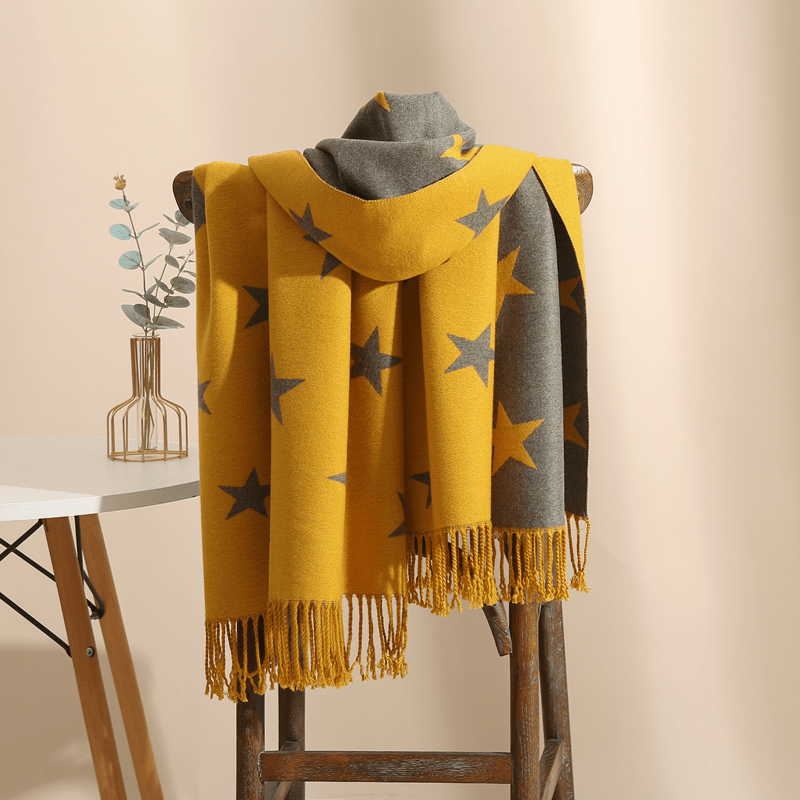 Two Star Fringe Trim Scarf