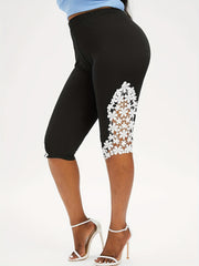 Lace Knee Length Pants Slim High Waist Casual Pants
