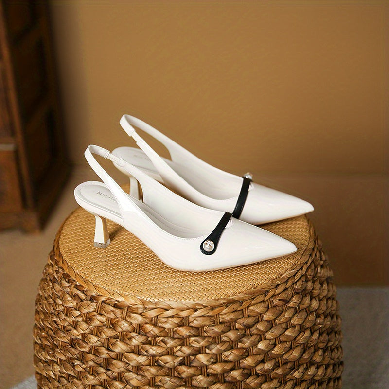 Faux Pearl Stiletto Heels Point Toe Slingback Dress Pumps