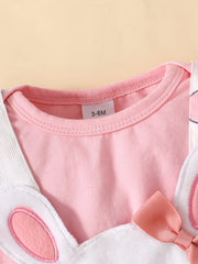 3pcs Baby Girl Polka Dot Rabbit Suspender Skirt Set