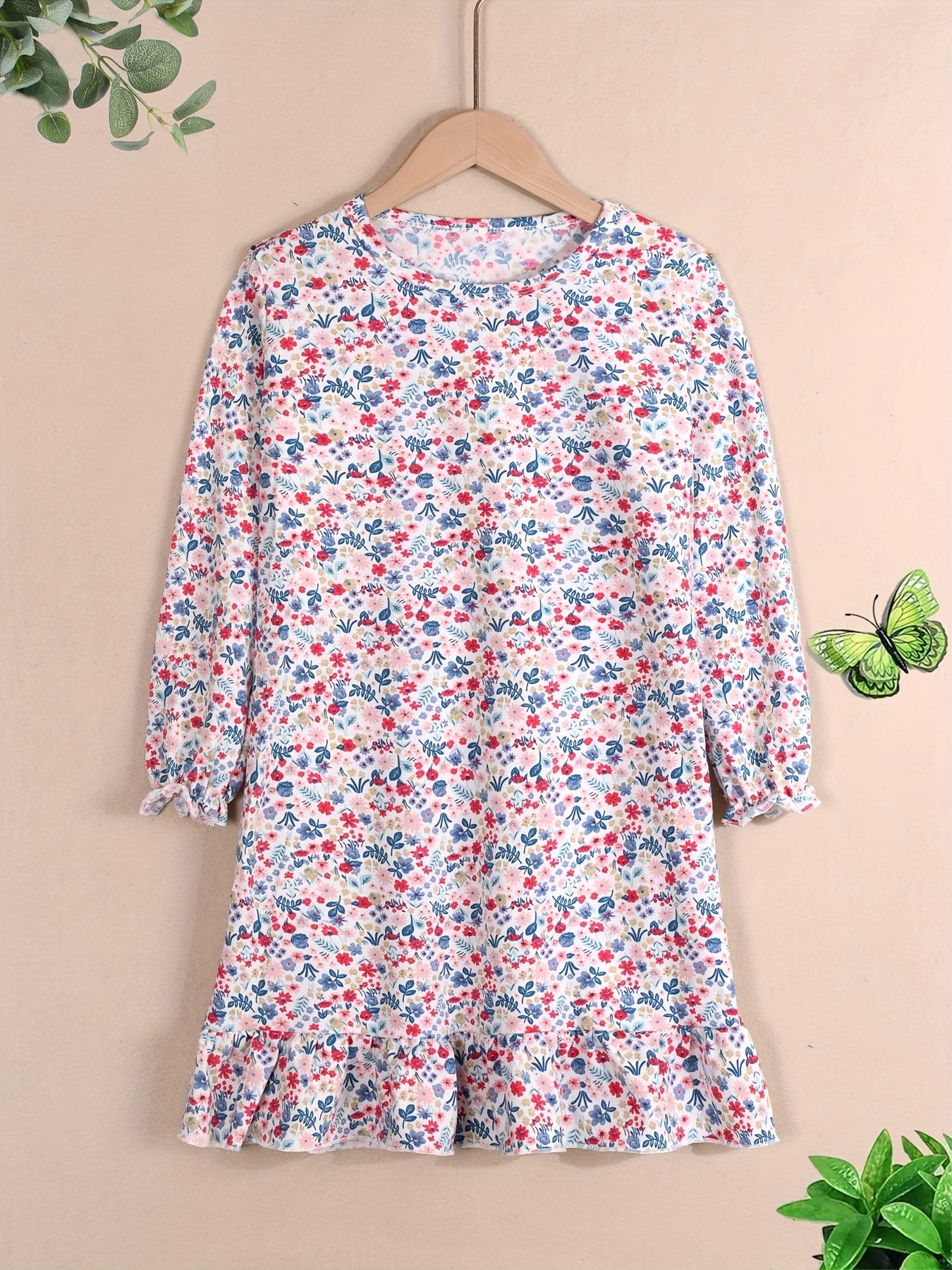 Girl's Cartoon Animal Print Nightgown Long Sleeve Nightdress