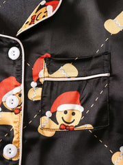 Kids Bear Pattern Satin Lounge Wear Top & Pants Set for Christmas