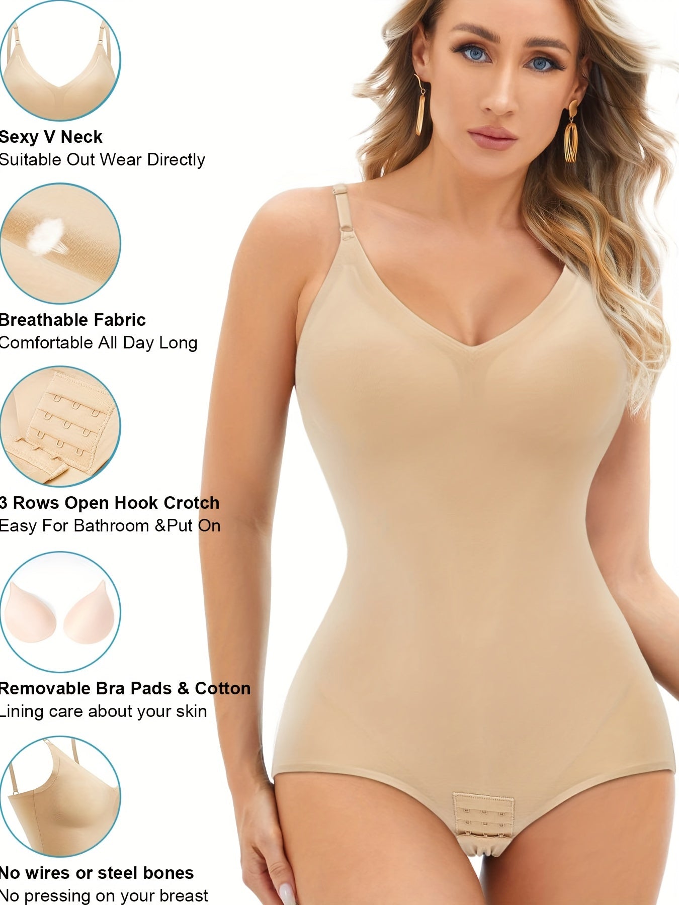 Full Body Shapewear V Neck Jumpsuit Tummy Control Bodysuit