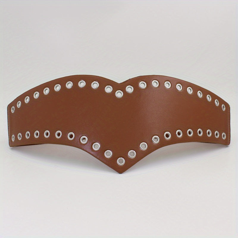 Women Wide Stretch Belt PU Leather Metal Hollow Corset Belt