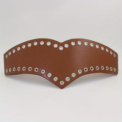 Women Wide Stretch Belt PU Leather Metal Hollow Corset Belt