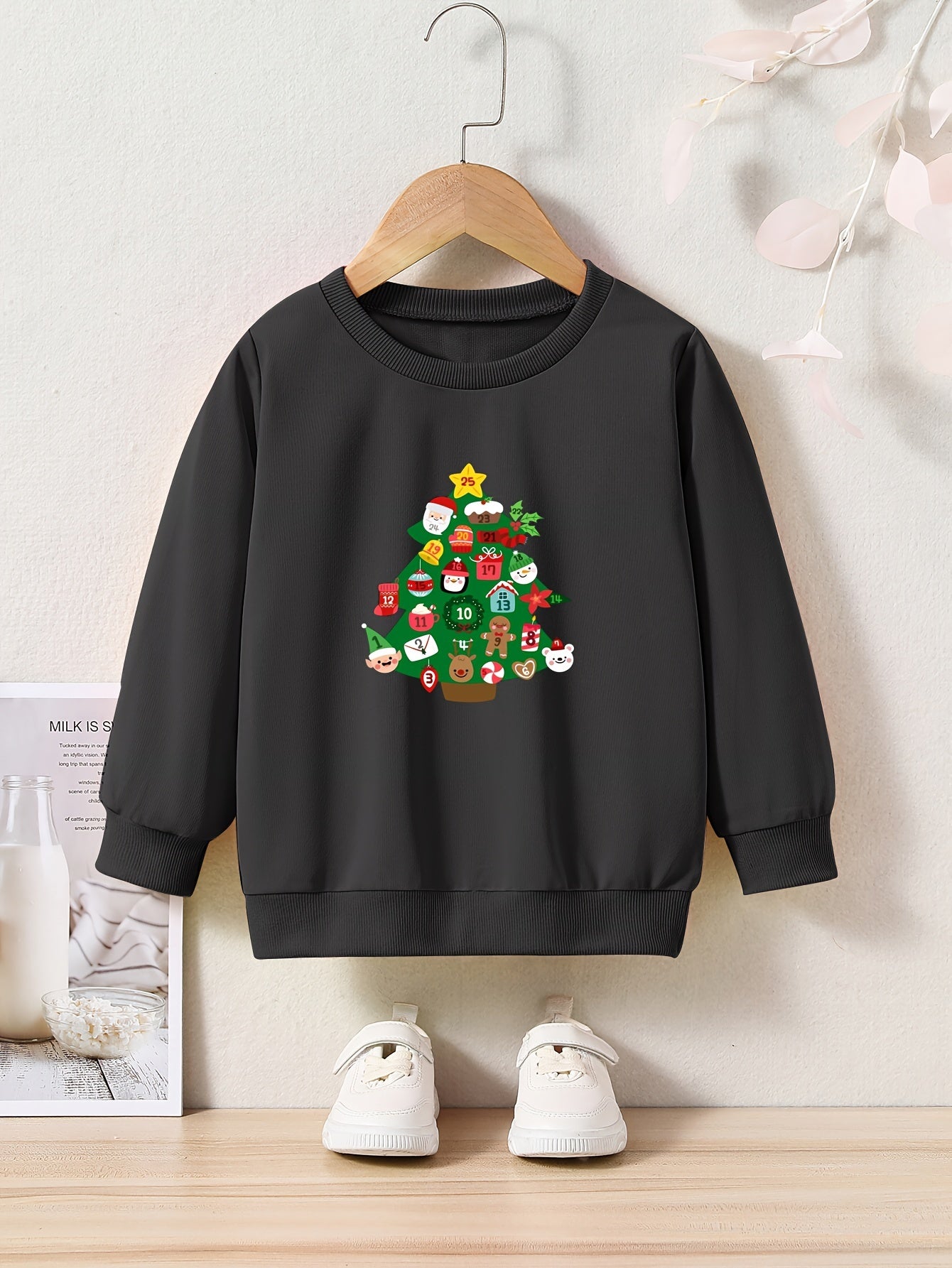 Christmas Tree Graphic Crew Neck Long Sleeve Sweatshirt Kids Clothes