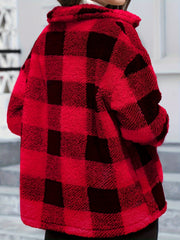 Plaid Print Teddy Coat Long Sleeve Winter Outwear