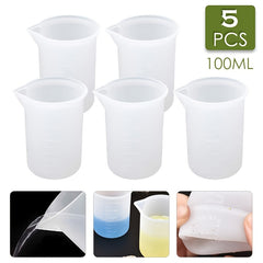 5pcs Silicone Measuring Cup Set 100ml Clear Graduated Epoxy Split Cup DIY Resin