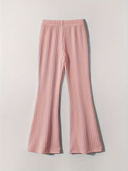 Girls' Stretchy Ribbed Knit Flare Pants Elastic Waist