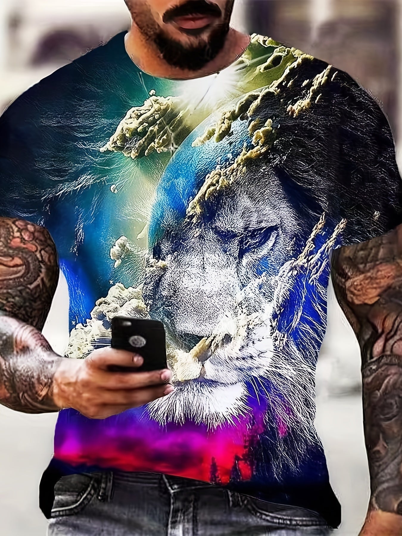 Men's Colorful Lion Graphic T Shirt 3D Print Active Stretch Tee