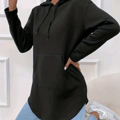 Solid Kangaroo Pocket Hoodie Casual Long Sleeve Drawstring Hoodies Sweatshirt