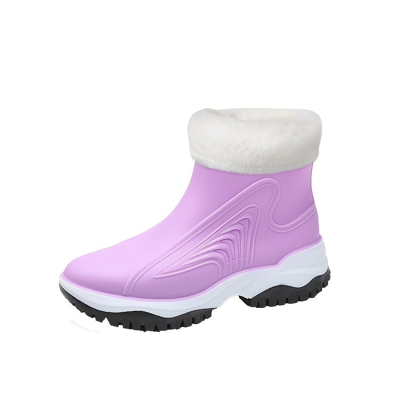 Women's Plush Ankle Rain Boots Waterproof Non-slip Shoes