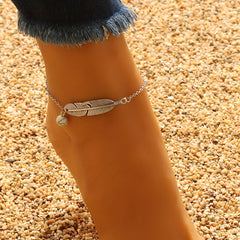 Leaf Shape Ankle Bracelet Stone Pendant Chain for Summer Beach Jewelry