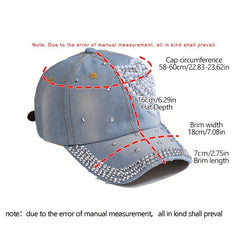 Y2K Rhinestone Baseball Cap Distressed Denim Hat