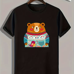 Shy Bear Print Men's Graphic T-shirt for Summer