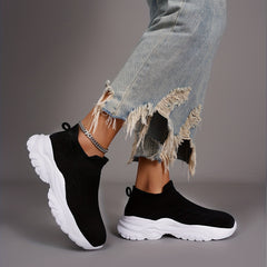 Women's Knit Platform Socks Sneakers Casual Slip On Soft Sole Shoes