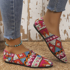 Women's Ethnic Style Printed Flat Shoes Casual Geometric Pattern Point Toe Shoes