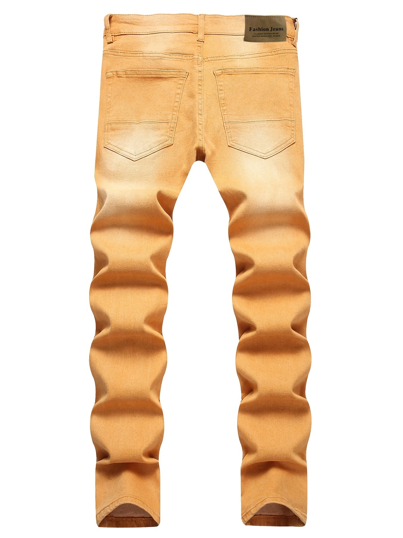 Solid Washed Denim Pants Mens Straight Leg Slim Fit Jeans