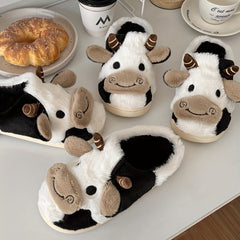 Cow Plush House Slippers Anti-Skid Slip-On Shoes