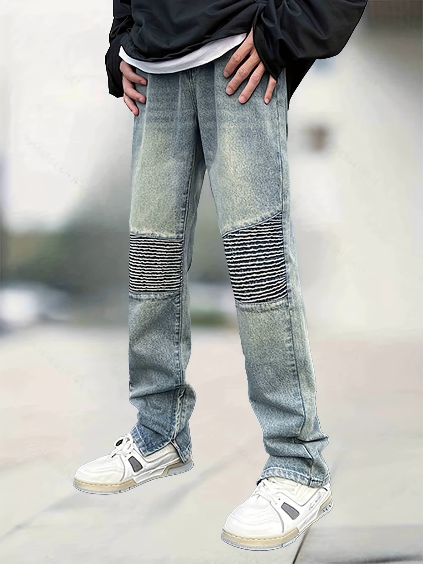 Men's Straight Leg Biker Jeans - Casual Denim Pants