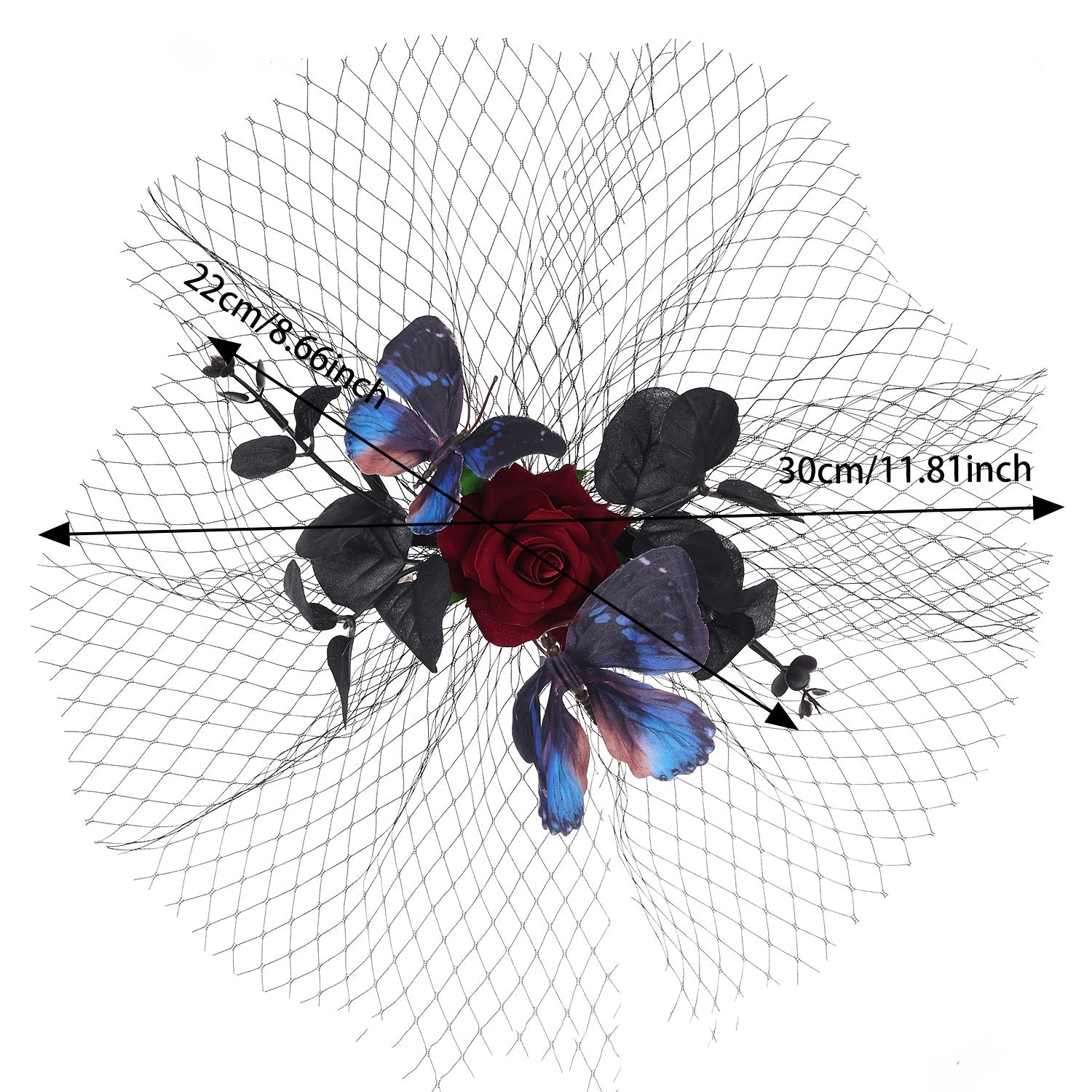 Gothic Halloween Hair Clips Vintage Rose & Mesh Veil Lace Accents Cosplay